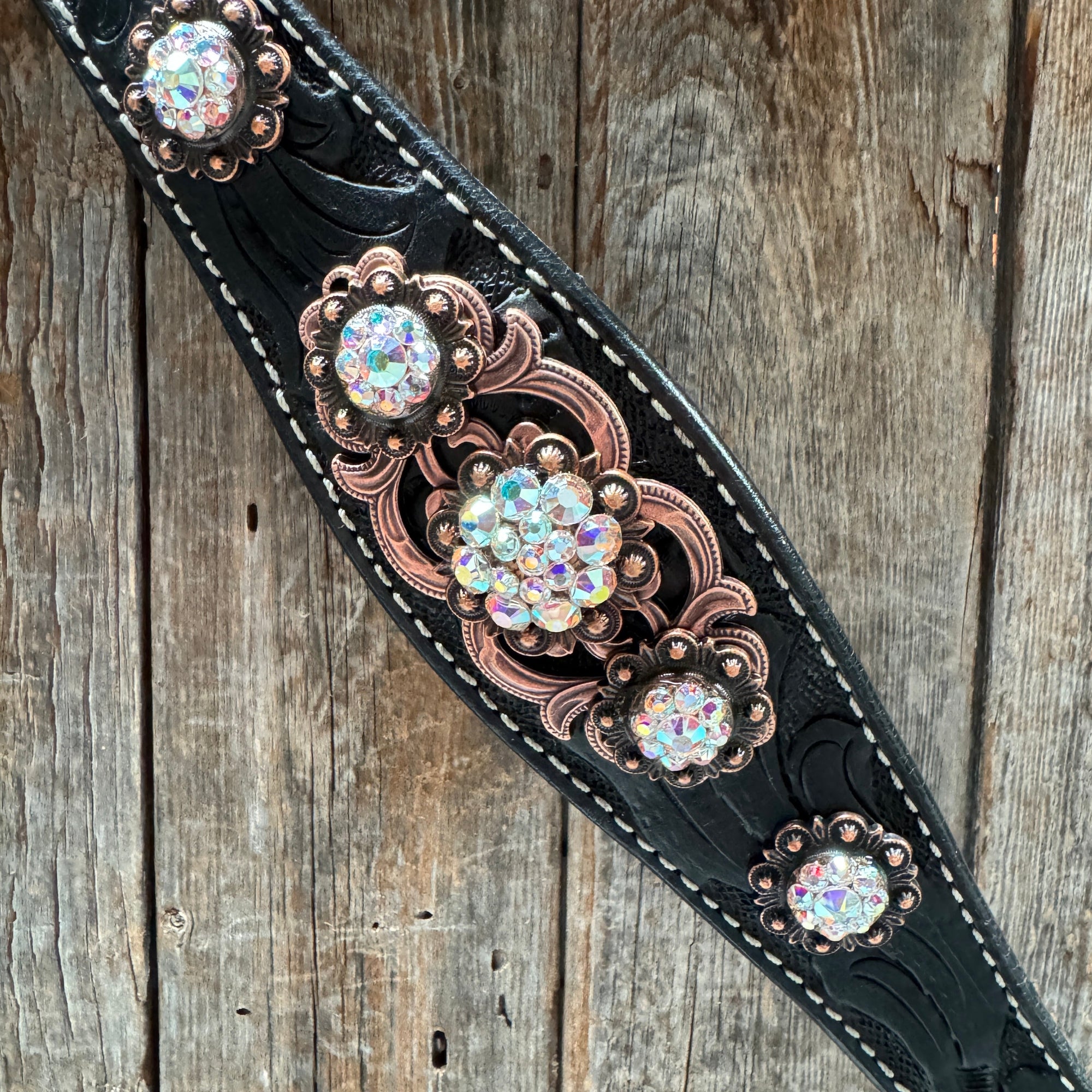 Black Floral AB Browband | One Ear Tack Set