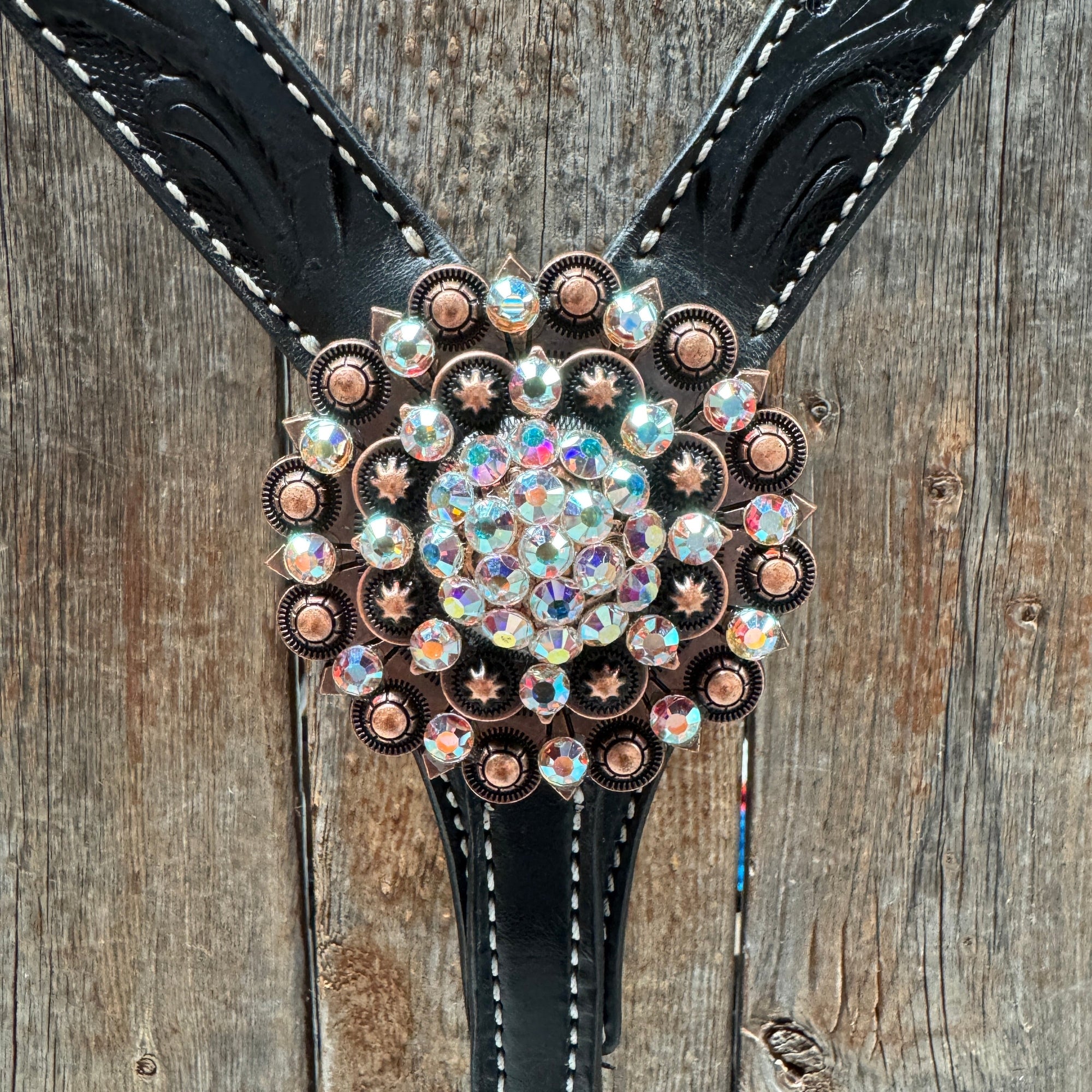 Black Floral AB Browband | One Ear Tack Set