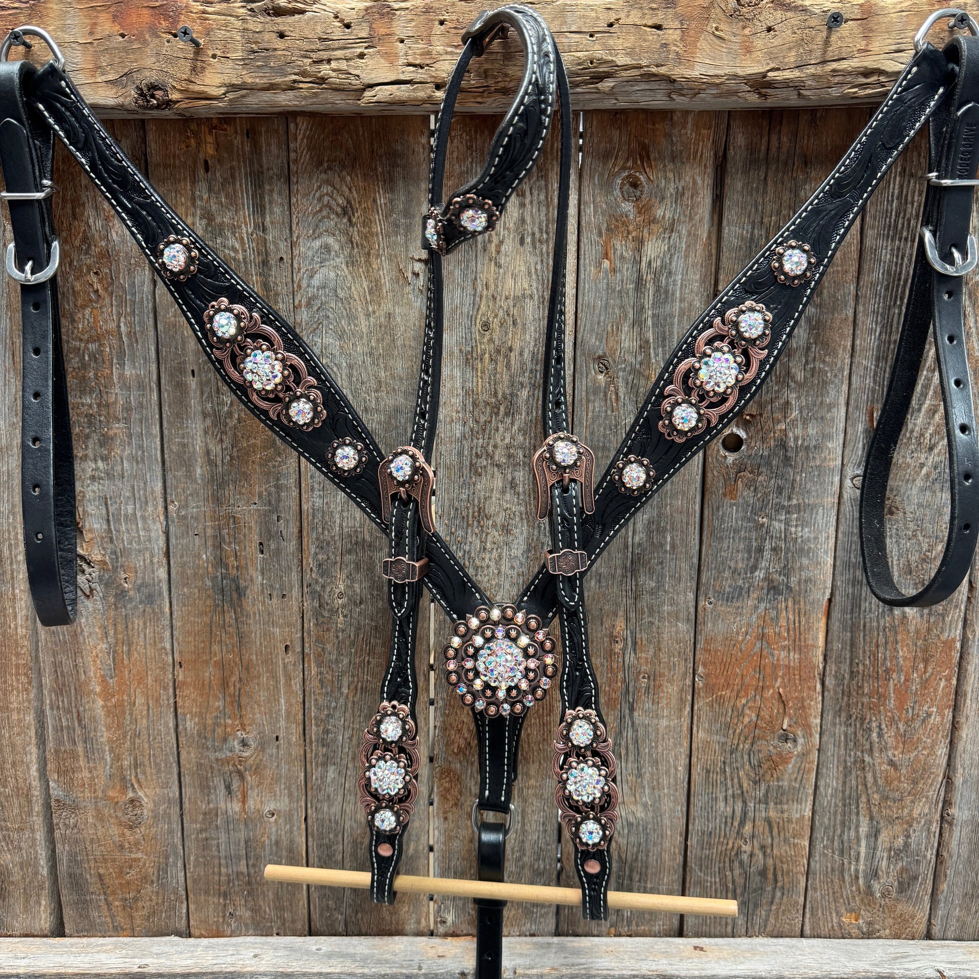 Black Floral AB Browband | One Ear Tack Set