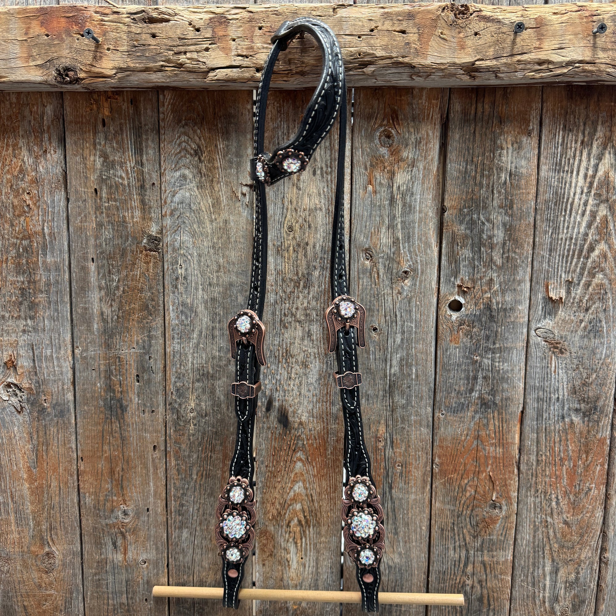 Black Floral AB Browband | One Ear Tack Set