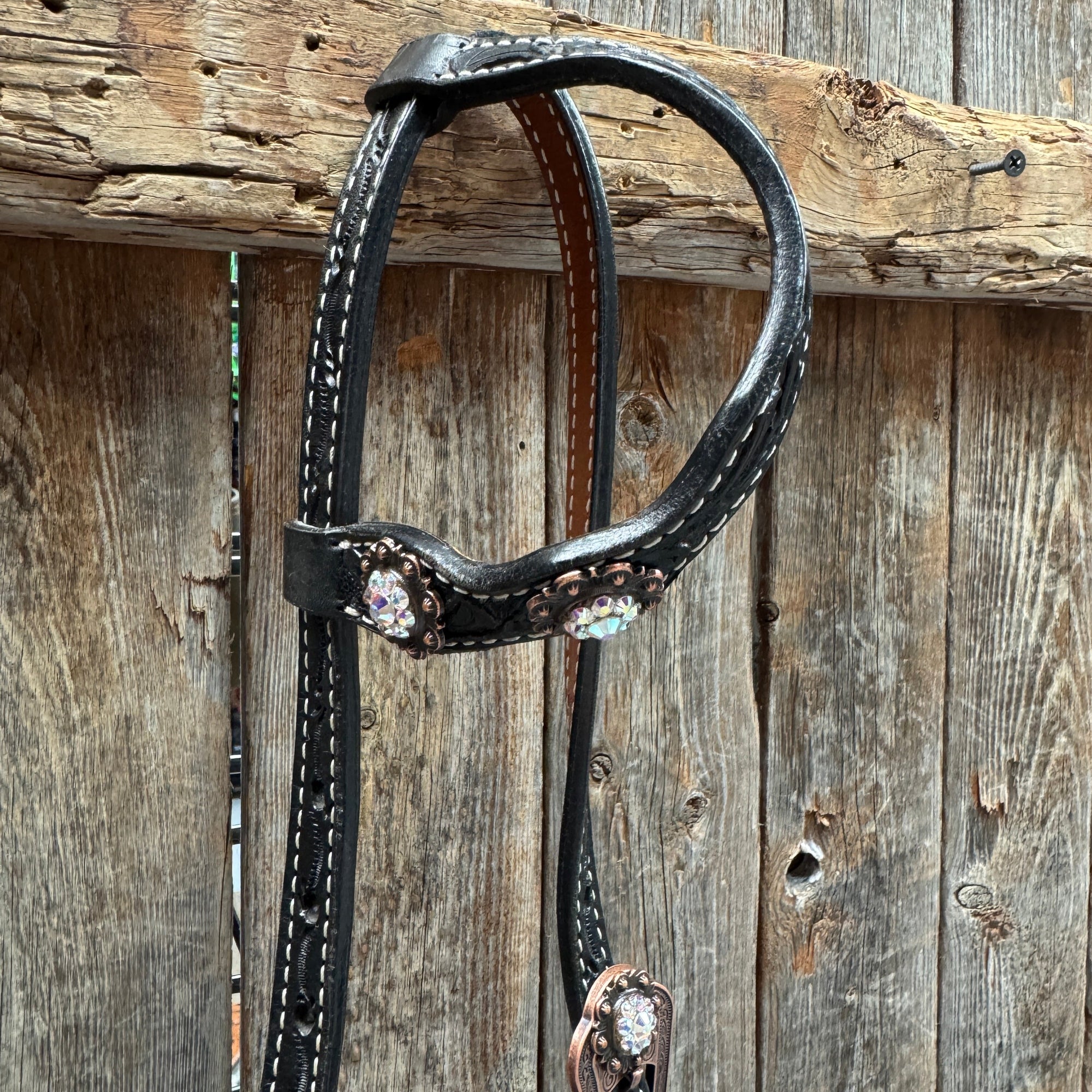Black Floral AB Browband | One Ear Tack Set