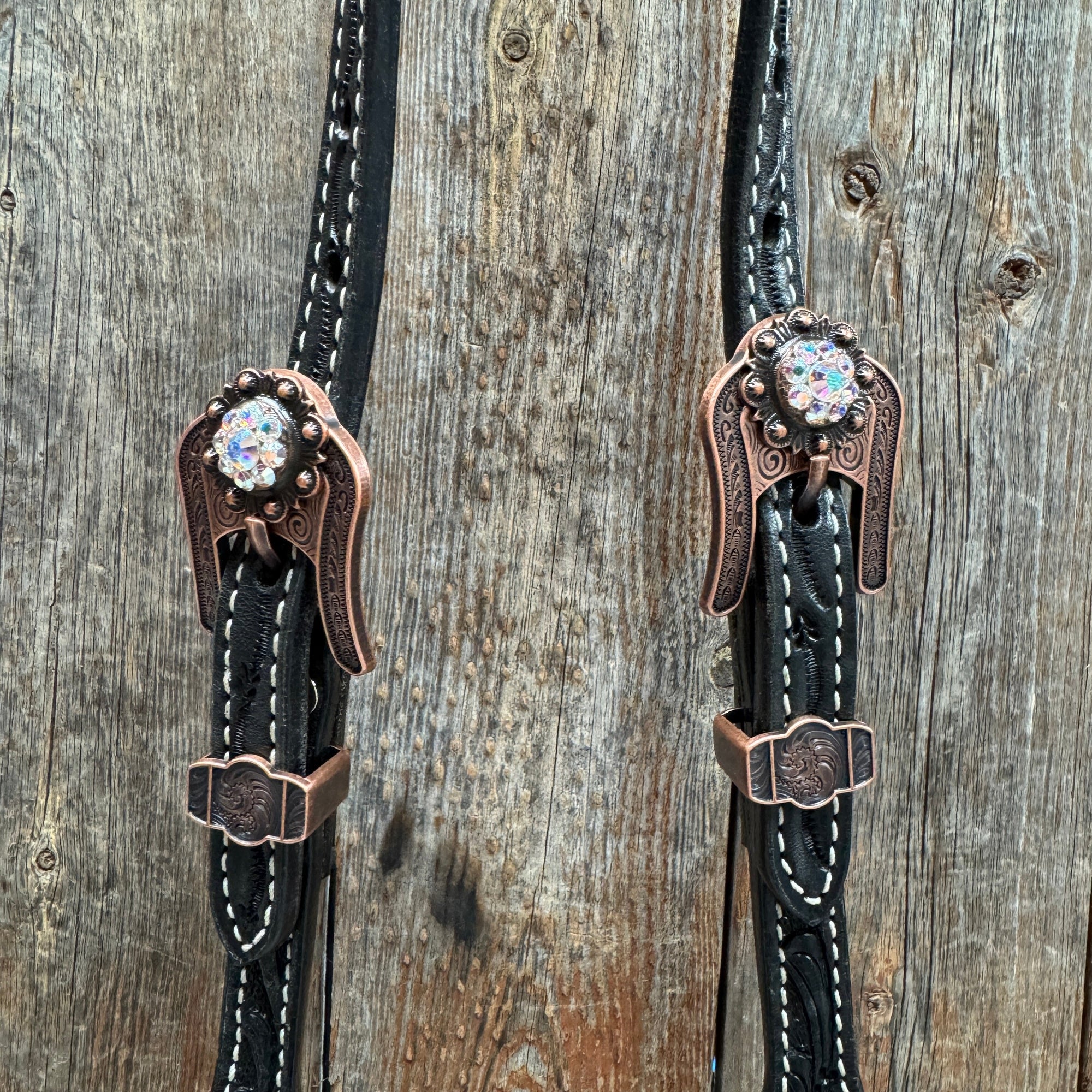 Black Floral AB Browband | One Ear Tack Set