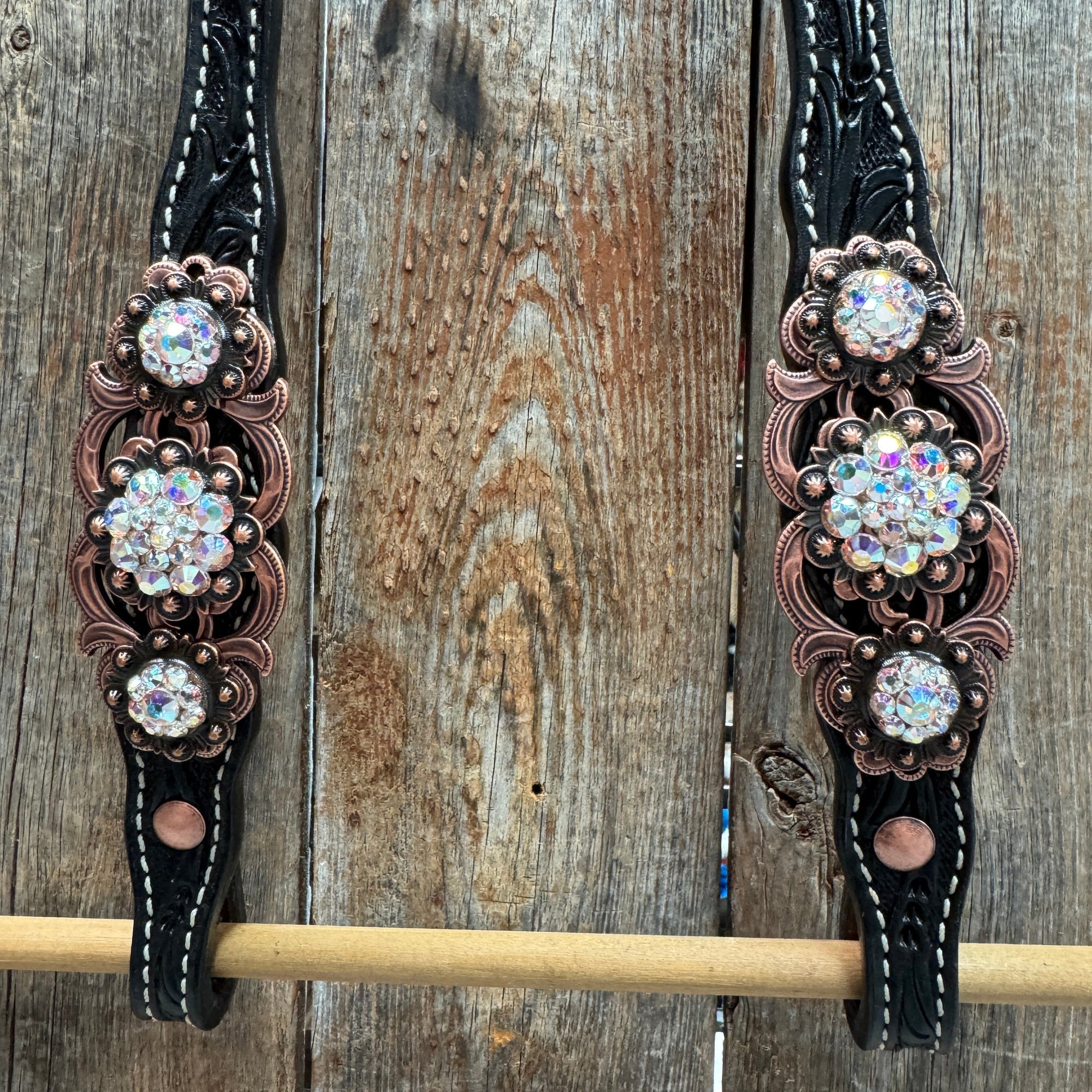 Black Floral AB Browband | One Ear Tack Set