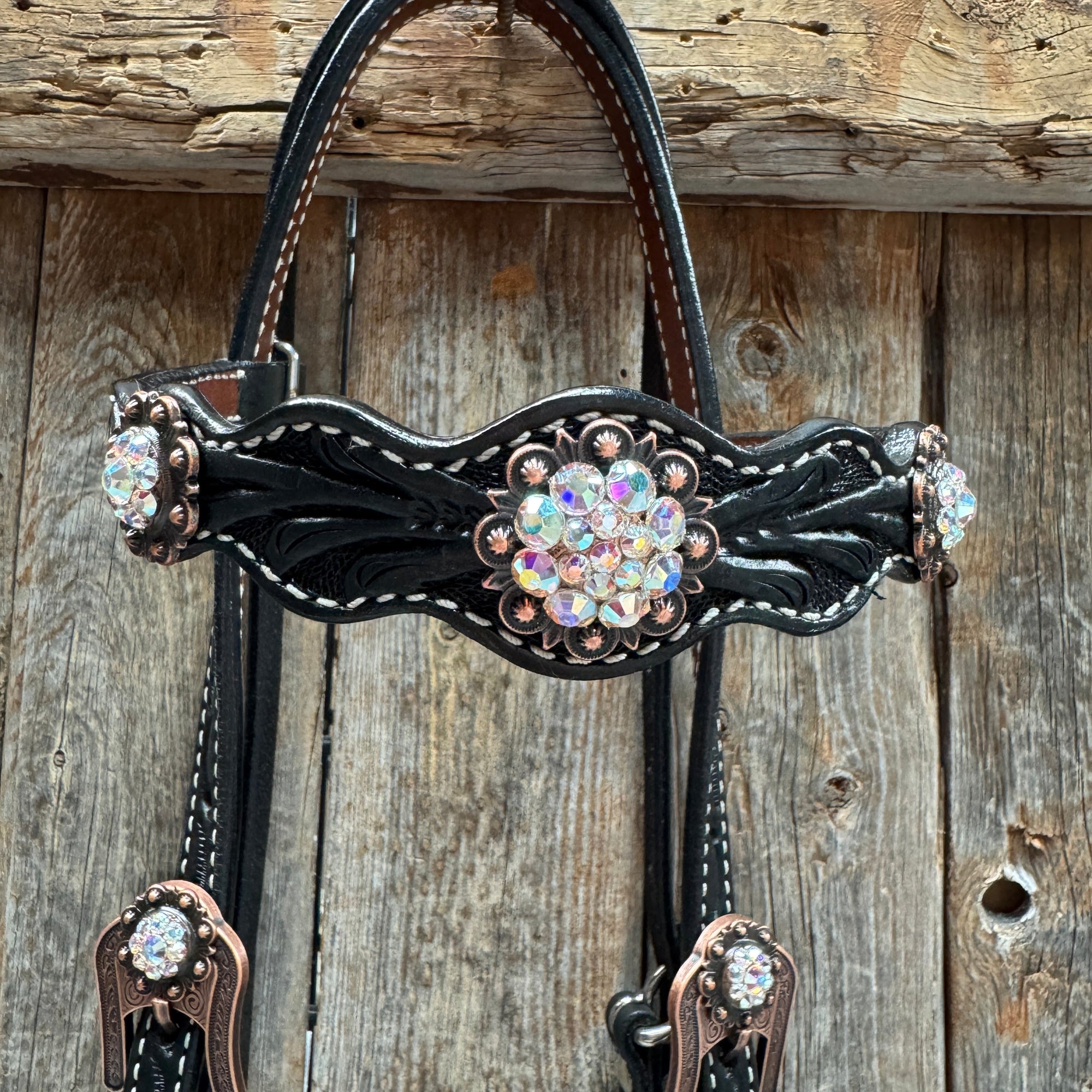 Black Floral AB Browband | One Ear Tack Set