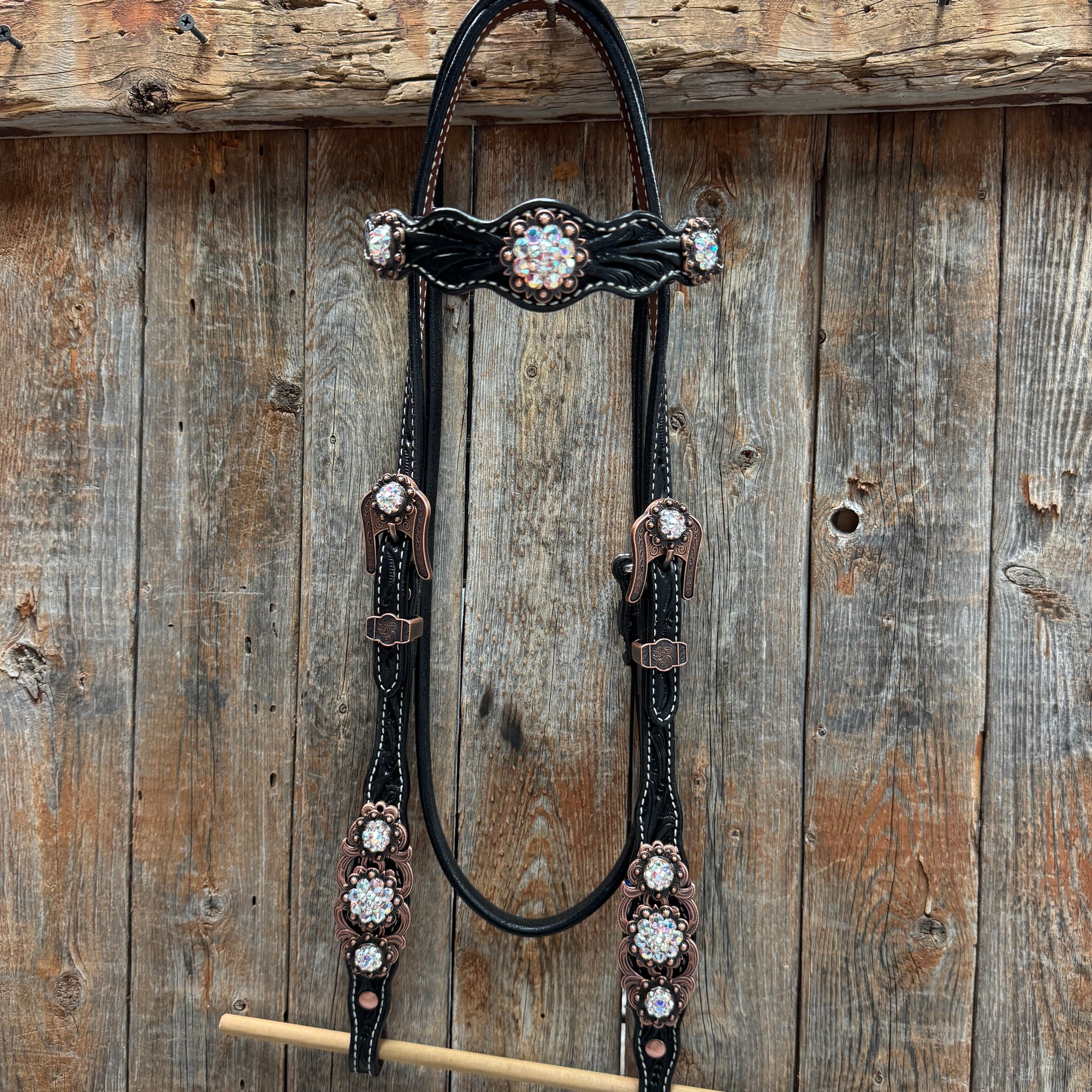 Black Floral AB Browband | One Ear Tack Set