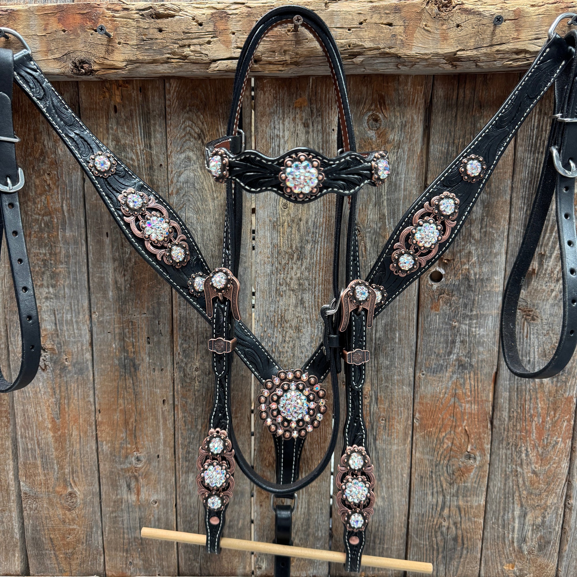 Black Floral AB Browband | One Ear Tack Set