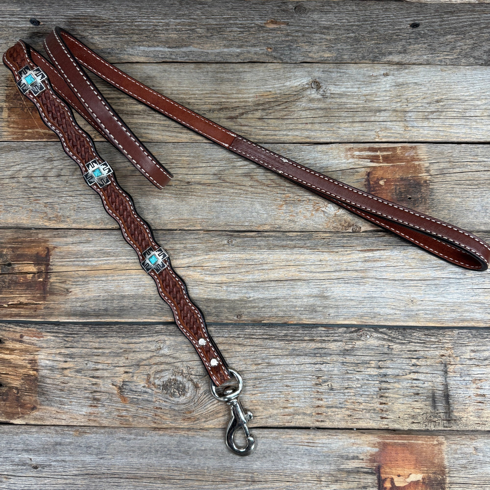 Genuine Leather Dog Collar or Leash With Antique Silver Southwest Conchos 12" to 22" W201S | DC79
