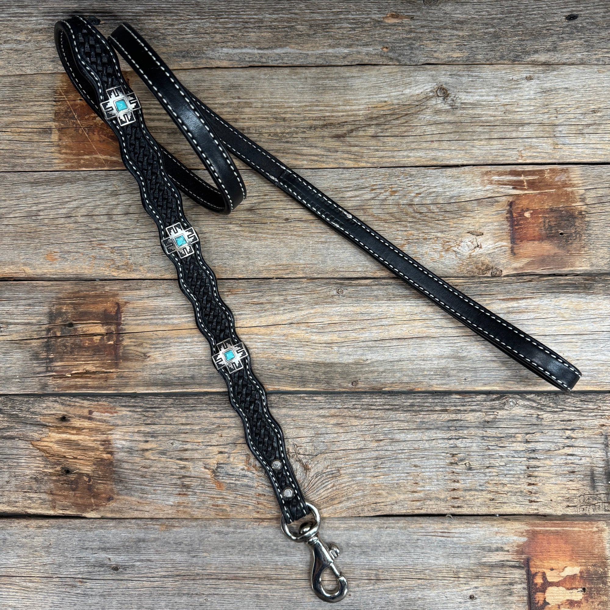 Genuine Leather Dog Collar or Leash With Antique Silver Southwest Conchos 12" to 22" W201S | DC79