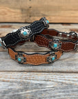 Genuine Leather Dog Collar or Leash With Antique Silver Southwest Conchos 12" to 22" W201S | DC79
