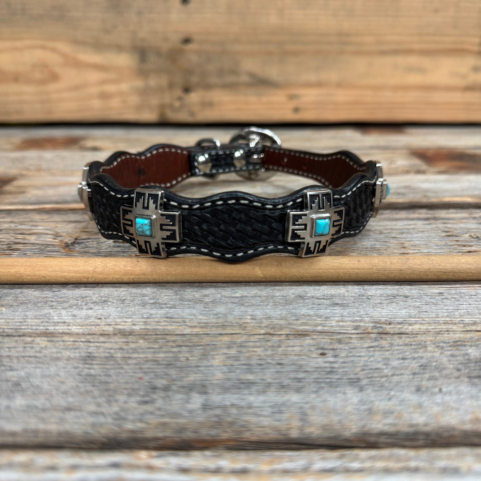 Genuine Leather Dog Collar or Leash With Antique Silver Southwest Conchos 12" to 22" W201S | DC79