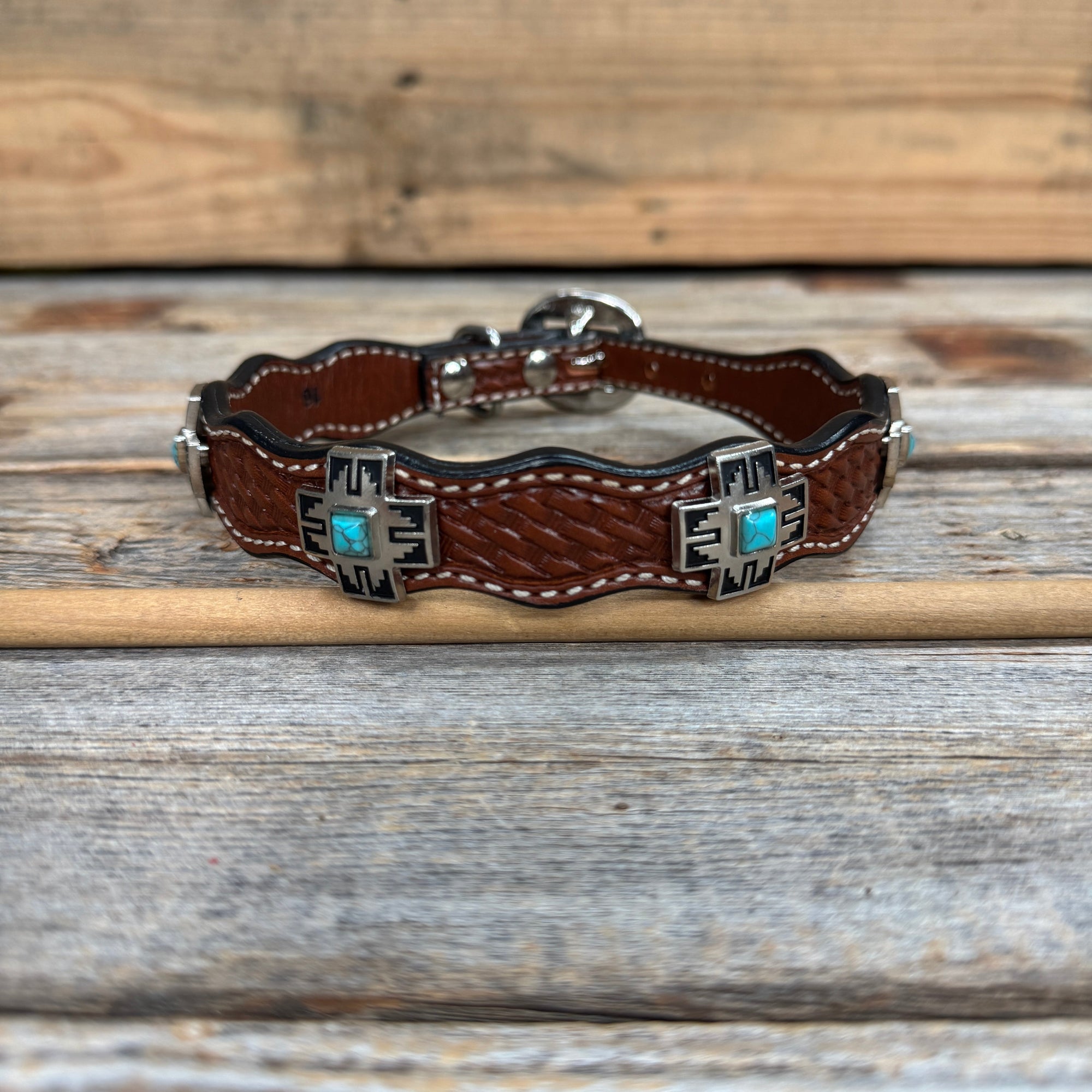Genuine Leather Dog Collar or Leash With Antique Silver Southwest Conchos 12" to 22" W201S | DC79