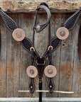 Copper Dot Honeycomb Floral and Rhinestone  Browband / One Ear Tack Set 