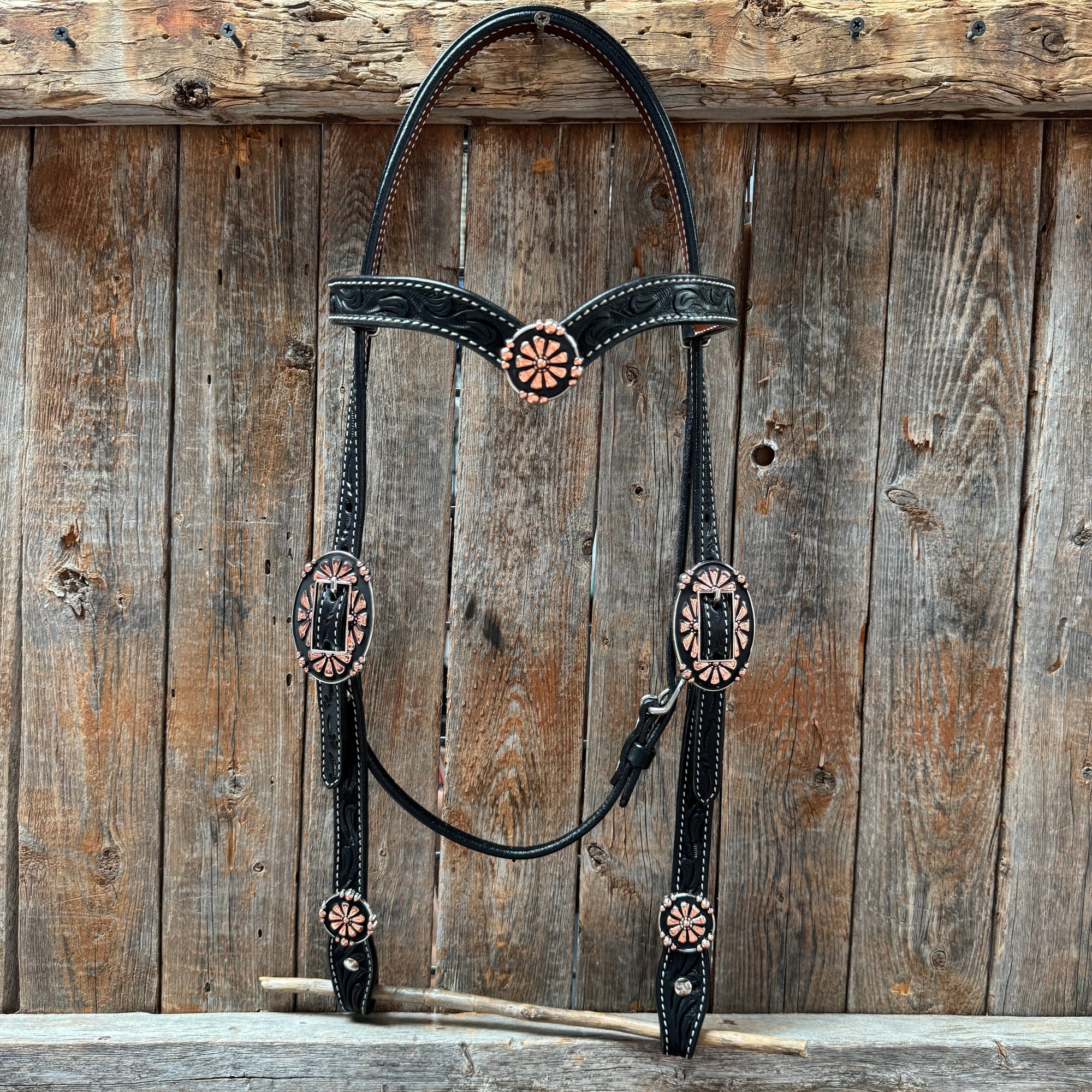 Draft Black Floral Copper Flower V-Browband 