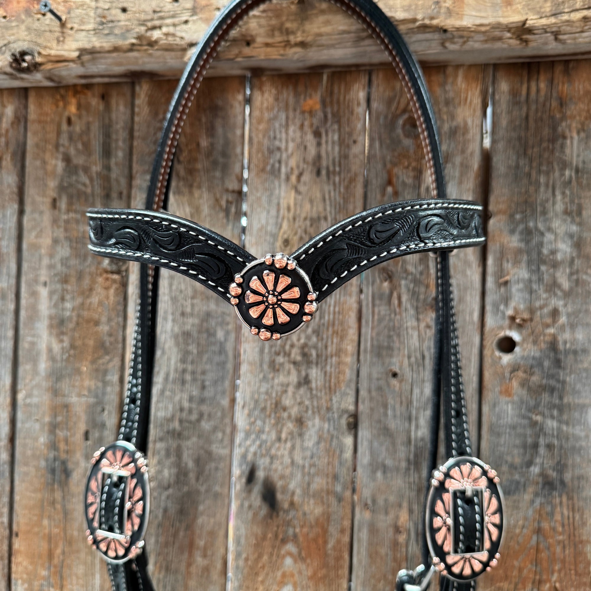 Draft Black Floral Copper Flower V-Browband 