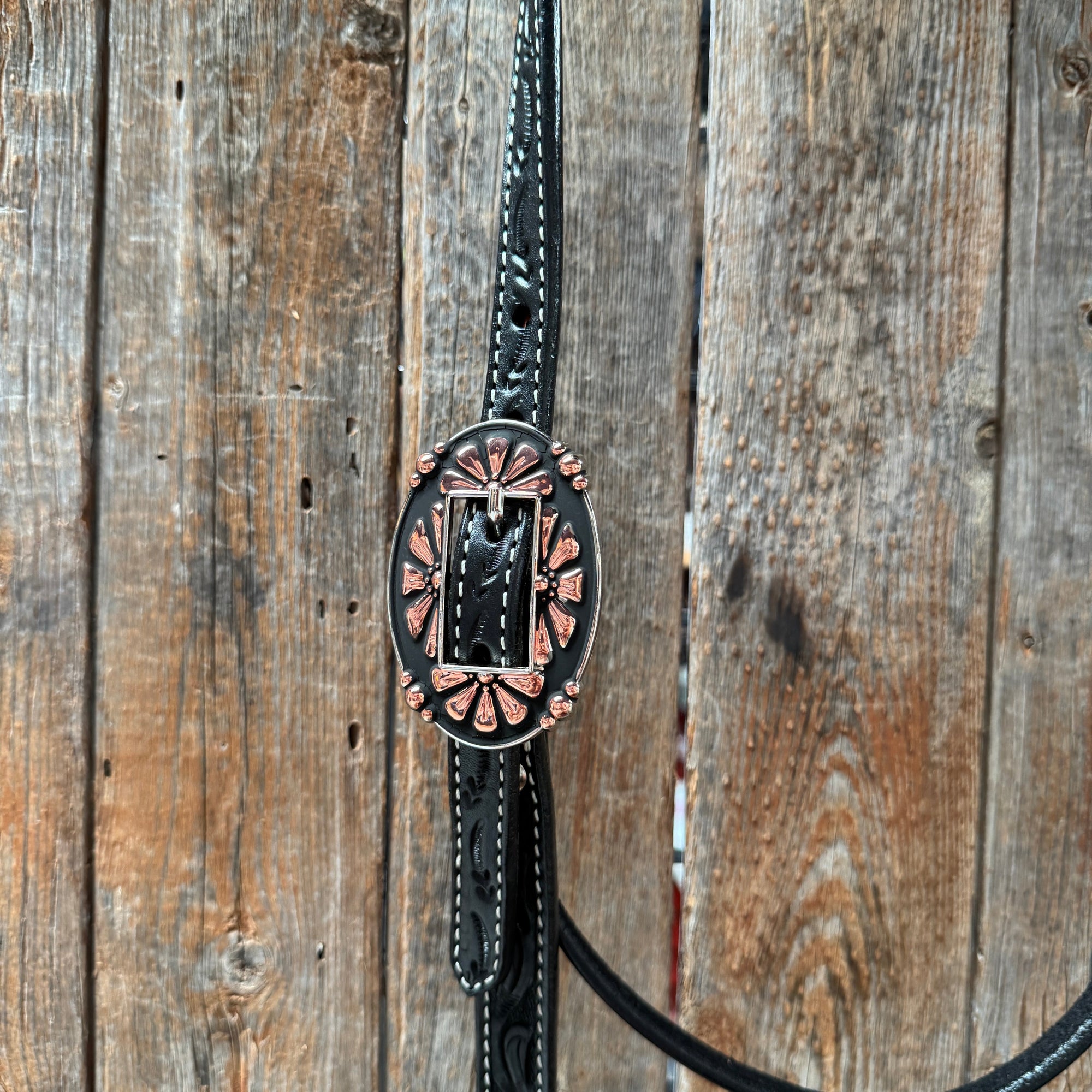 Draft Black Floral Copper Flower V-Browband 