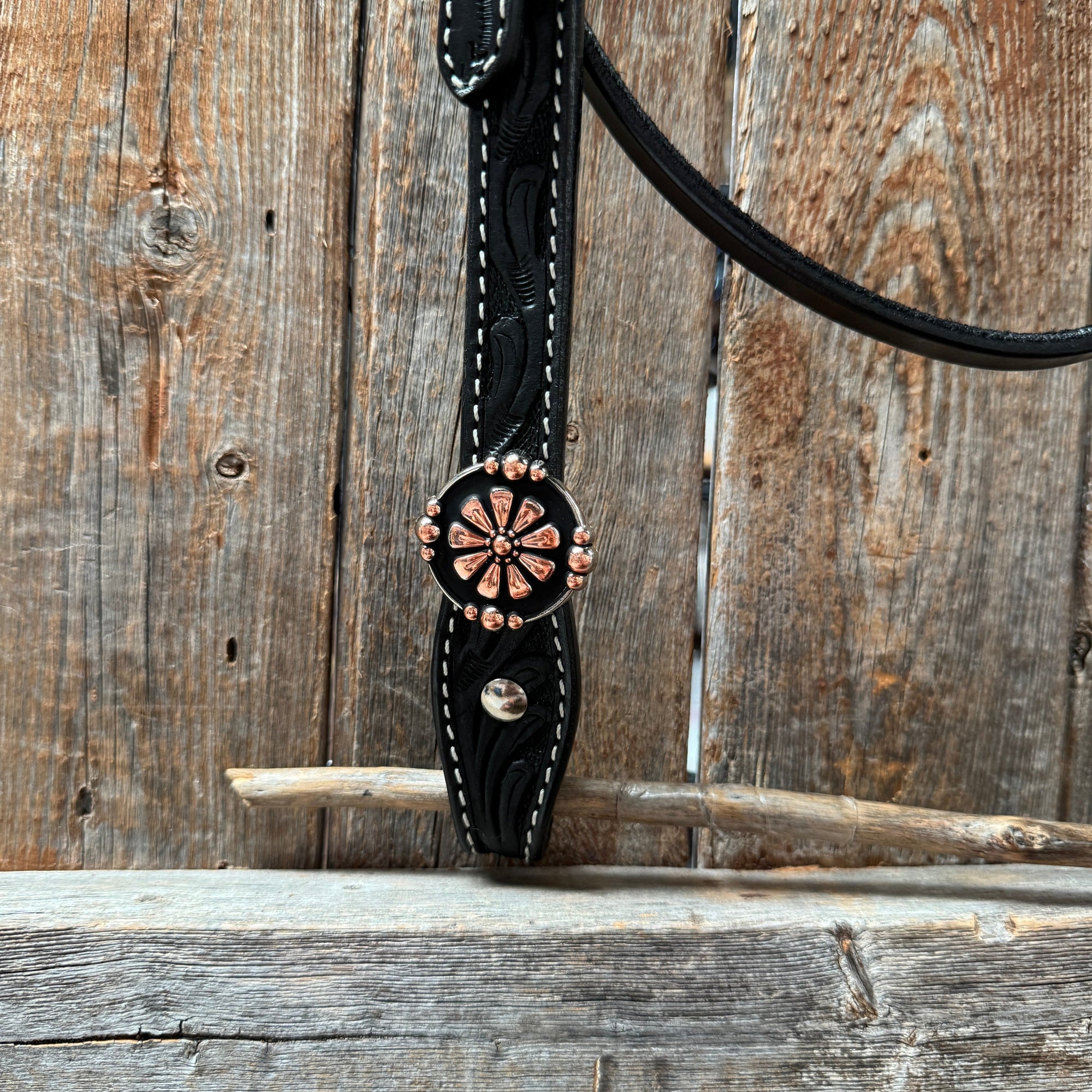 Draft Black Floral Copper Flower V-Browband 