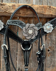 Pony Black Floral Clear Rhinestone V-Browband Tack Set 