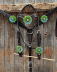 Pony Dark Oil Floral Blue and Green Rhinestone V-Browband Tack Set 