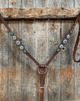 Medium Oil Floral Amethyst - Aqua One Ear- Browband Breastcollar Tack Set 