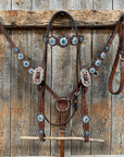 Medium Oil Floral Amethyst - Aqua One Ear- Browband Breastcollar Tack Set 