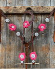 Medium Oil Basketweave Pink & AB One Ear Tack Set  