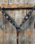 Dark Oil Floral Topaz & Turquoise Browband / Breastcollar Tack Set  