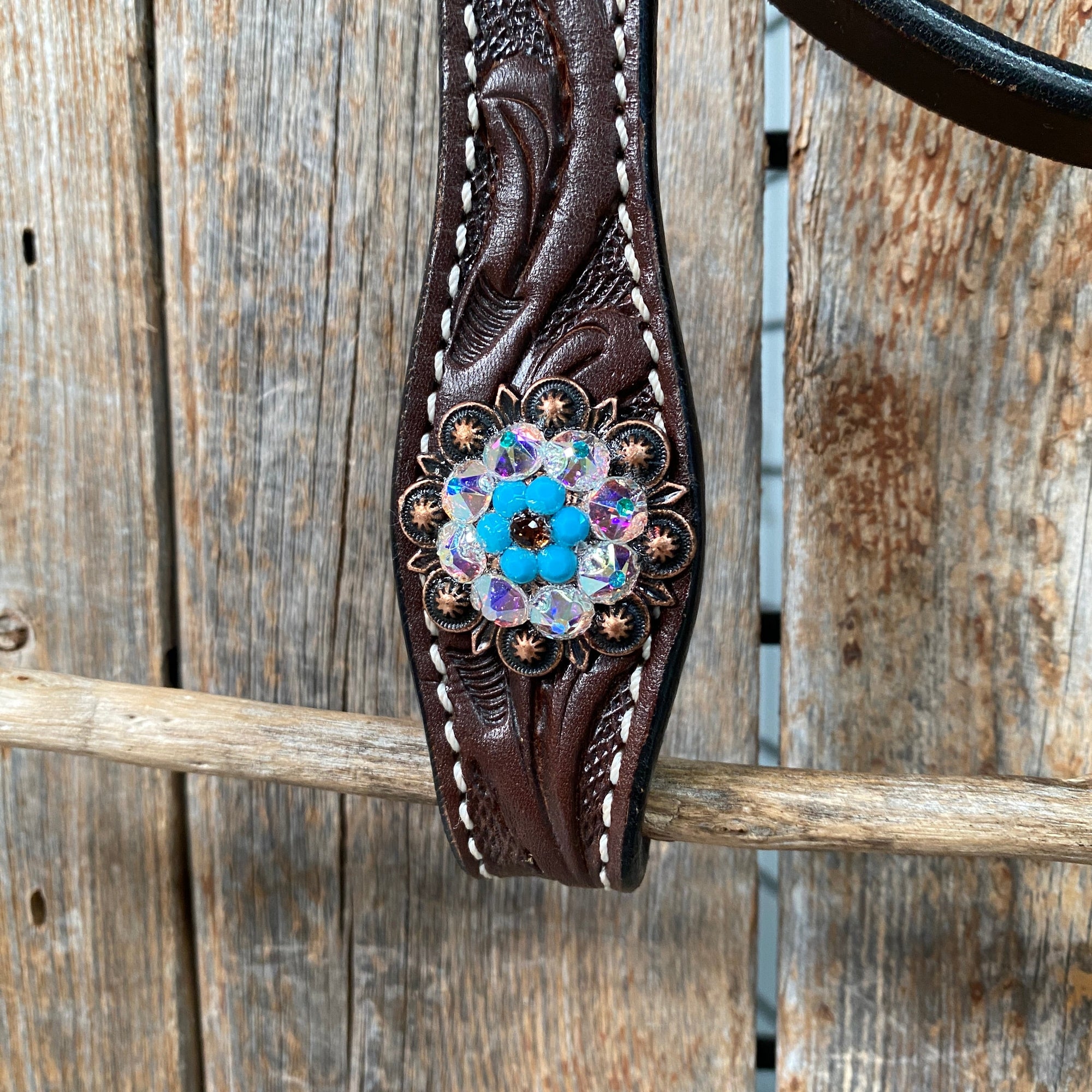 Dark Oil Floral Topaz &amp; Turquoise Browband / Breastcollar Tack Set  