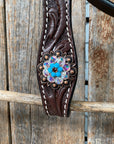 Dark Oil Floral Topaz & Turquoise Browband / Breastcollar Tack Set  
