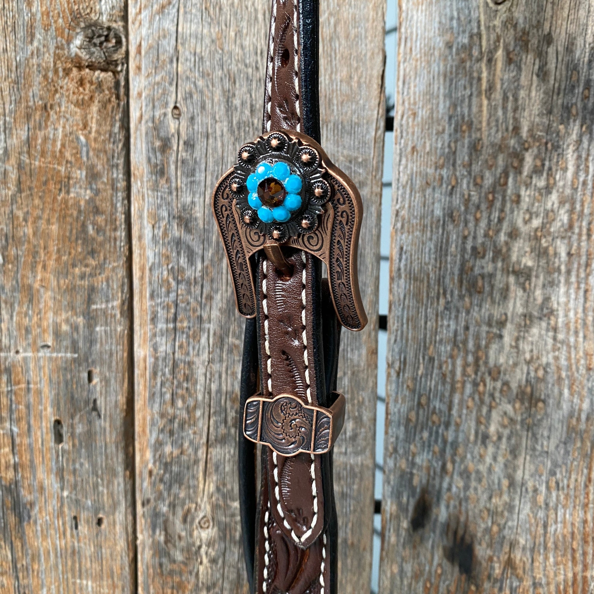 Dark Oil Floral Topaz &amp; Turquoise Browband / Breastcollar Tack Set  