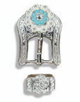 Bright Silver Turquoise - Clear Crystal Conchos | Sizes 1"- 3" | Buckles | Saddle Set | Leather Rosettes | Slide