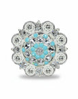 Bright Silver Turquoise - Clear Crystal Conchos | Sizes 1"- 3" | Buckles | Saddle Set | Leather Rosettes | Slide