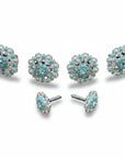 Bright Silver Turquoise - Clear Crystal Conchos | Sizes 1"- 3" | Buckles | Saddle Set | Leather Rosettes | Slide