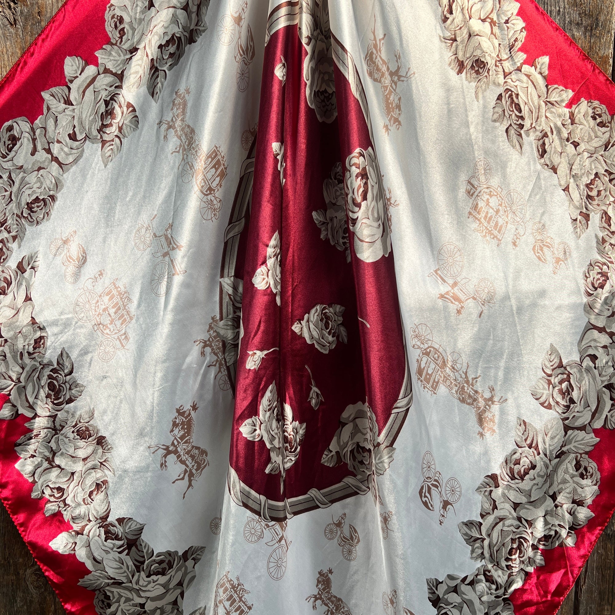 35X35"  Red &amp; Wine Floral Wild Rag / Scarf WR592