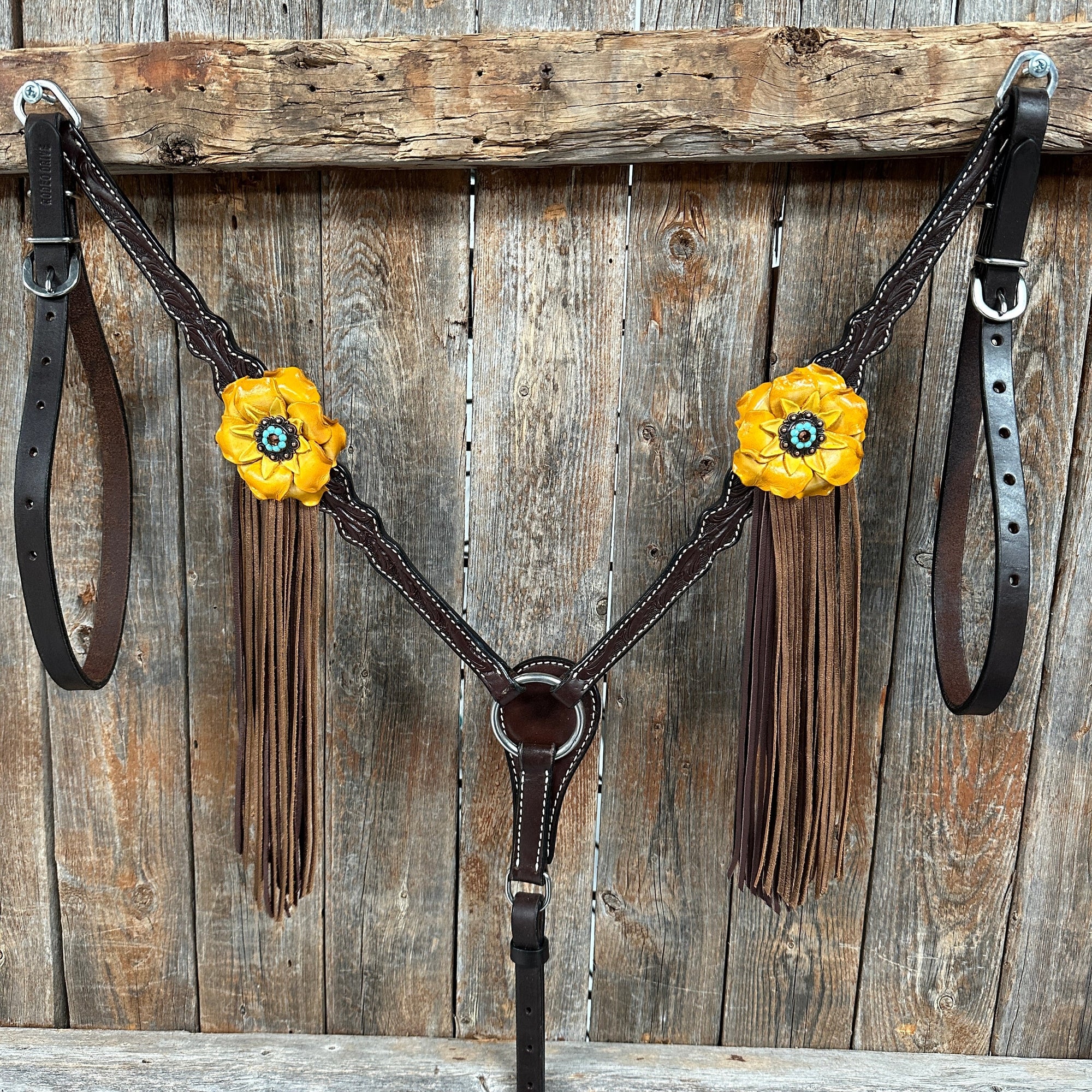 Dark Oil Floral Topaz and Turquoise One Ear/ Breastcollar Tack Set 