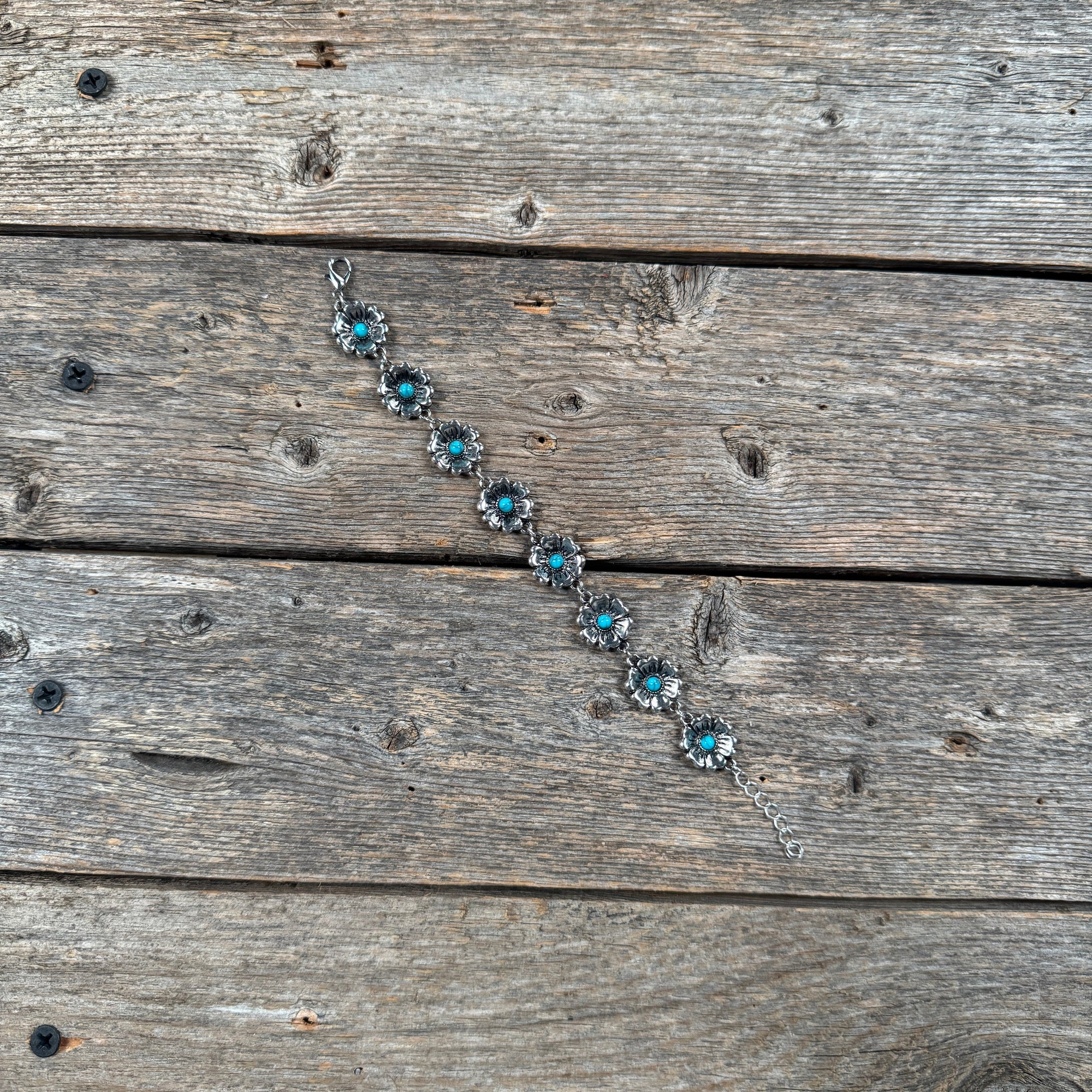 Floral Silver Plated Fashion Turquoise Bracelet