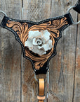 Two Tone Floral Triangle White Rose One Ear / Gladiator Breastcollar Tack Set 