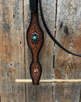 Teal Diamond and Turquoise Flower Browband / One Ear - Breastcollar Tack Set 