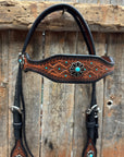 Teal Diamond and Turquoise Flower Browband / One Ear - Breastcollar Tack Set 