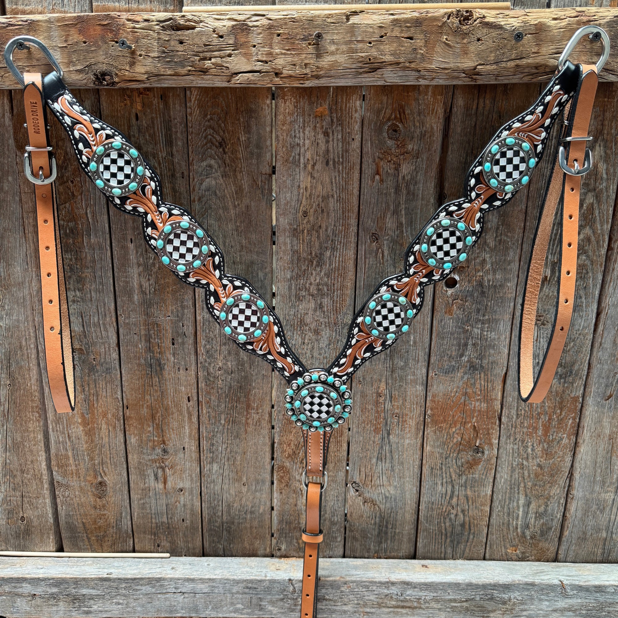 Vintage Checkered and Turquoise Browband Tack Set