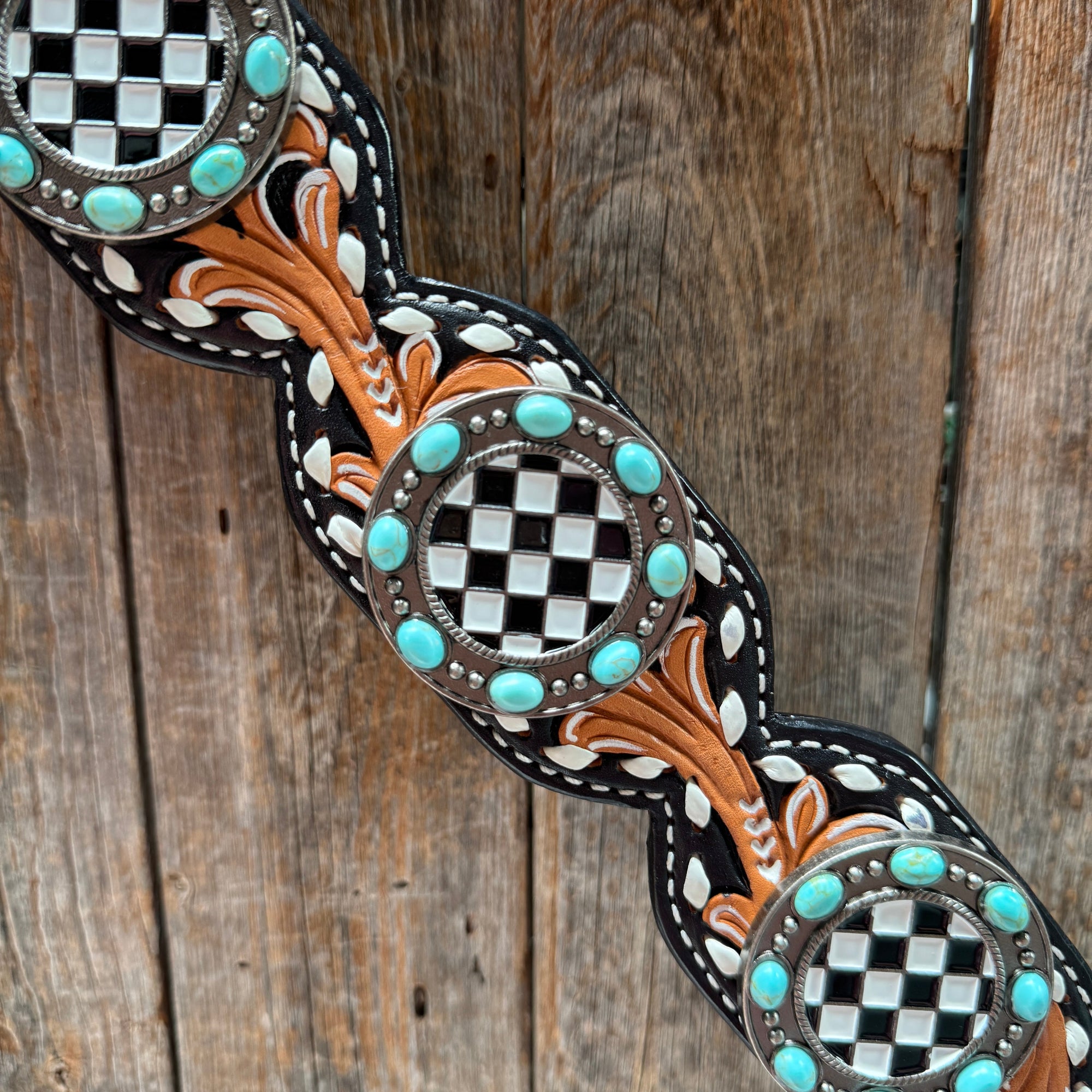 Vintage Checkered and Turquoise Browband Tack Set