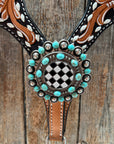 Vintage Checkered and Turquoise Browband Tack Set