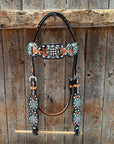 Vintage Checkered and Turquoise Browband Tack Set