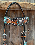 Vintage Checkered and Turquoise Browband Tack Set