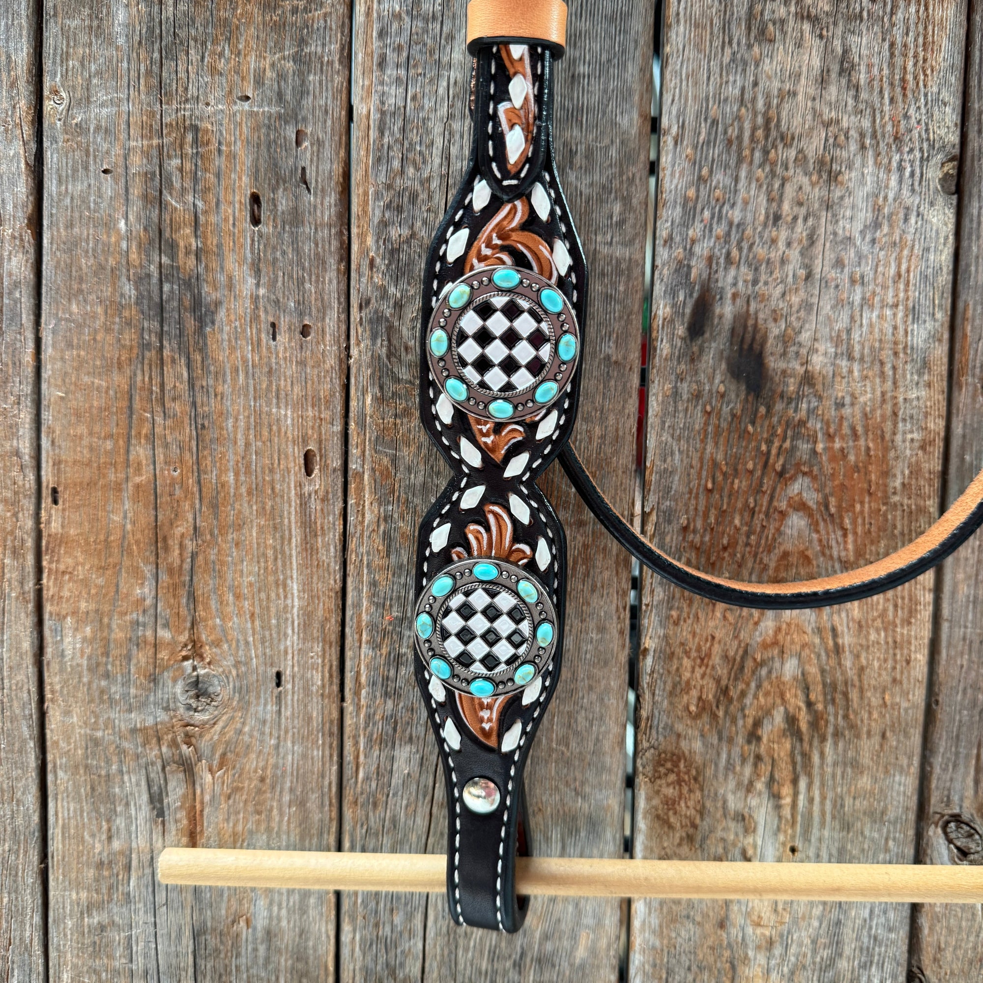Vintage Checkered and Turquoise Browband Tack Set
