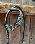 Vintage Checkered and Turquoise Browband Tack Set