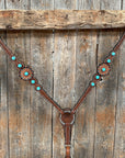 Medium Oil Floral Rosettes and Turquoise One Ear/ Breastcollar Tack Set 