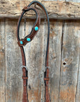 Medium Oil Floral Rosettes and Turquoise One Ear/ Breastcollar Tack Set 
