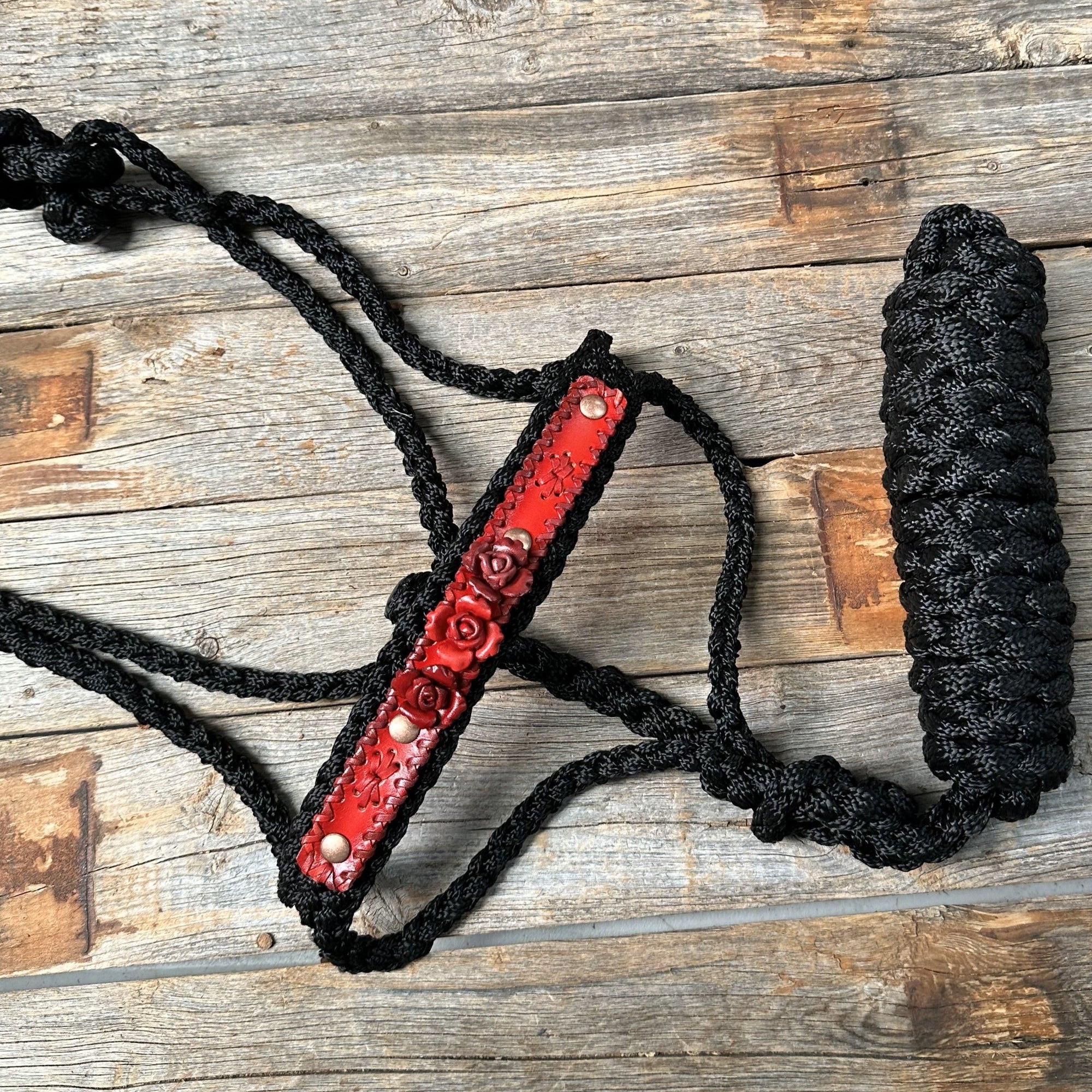 Black Mule Tape Halter - Red Roses 
