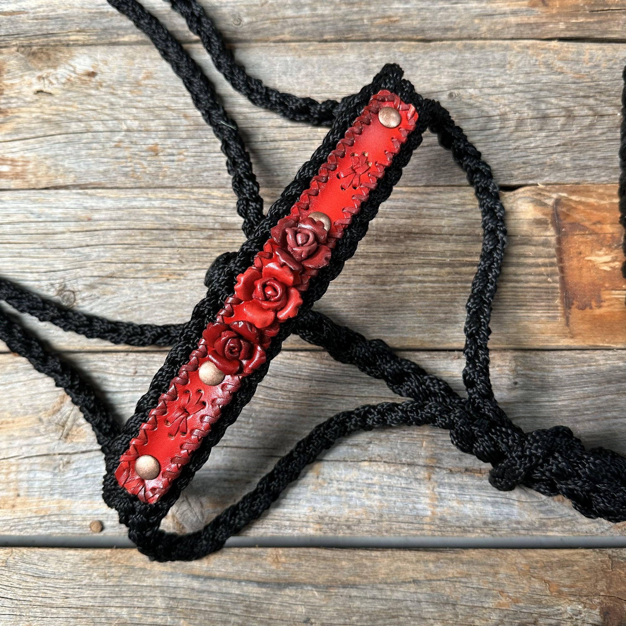 Black Mule Tape Halter - Red Roses 