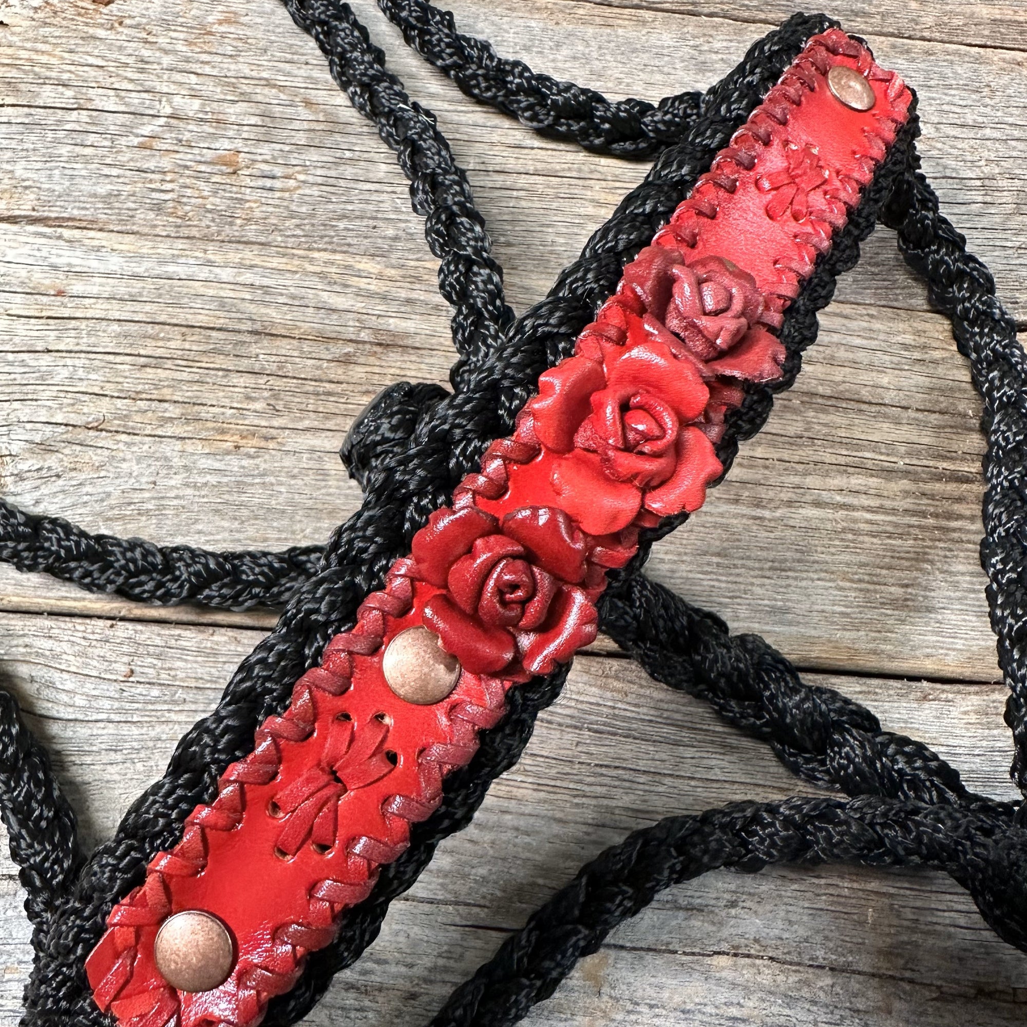 Black Mule Tape Halter - Red Roses 